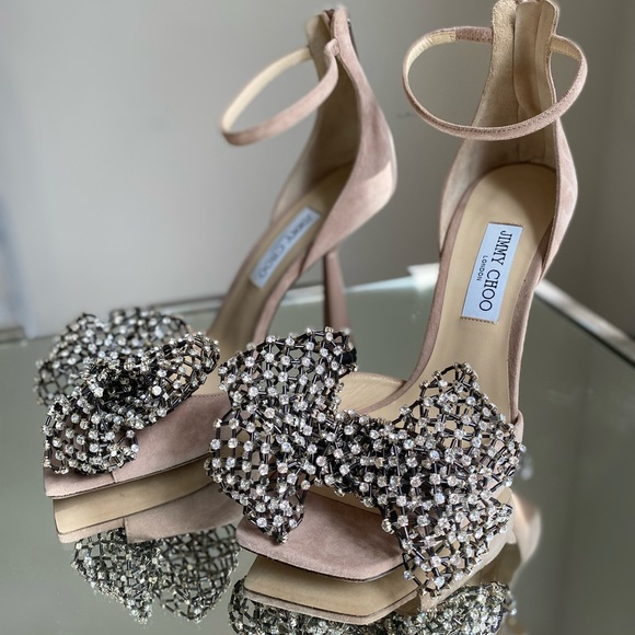 New JIMMY CHOO Mana 100mm Crystal-bow Sandals In Ballet Pink/crystal $2,450 - Picture 9 of 16